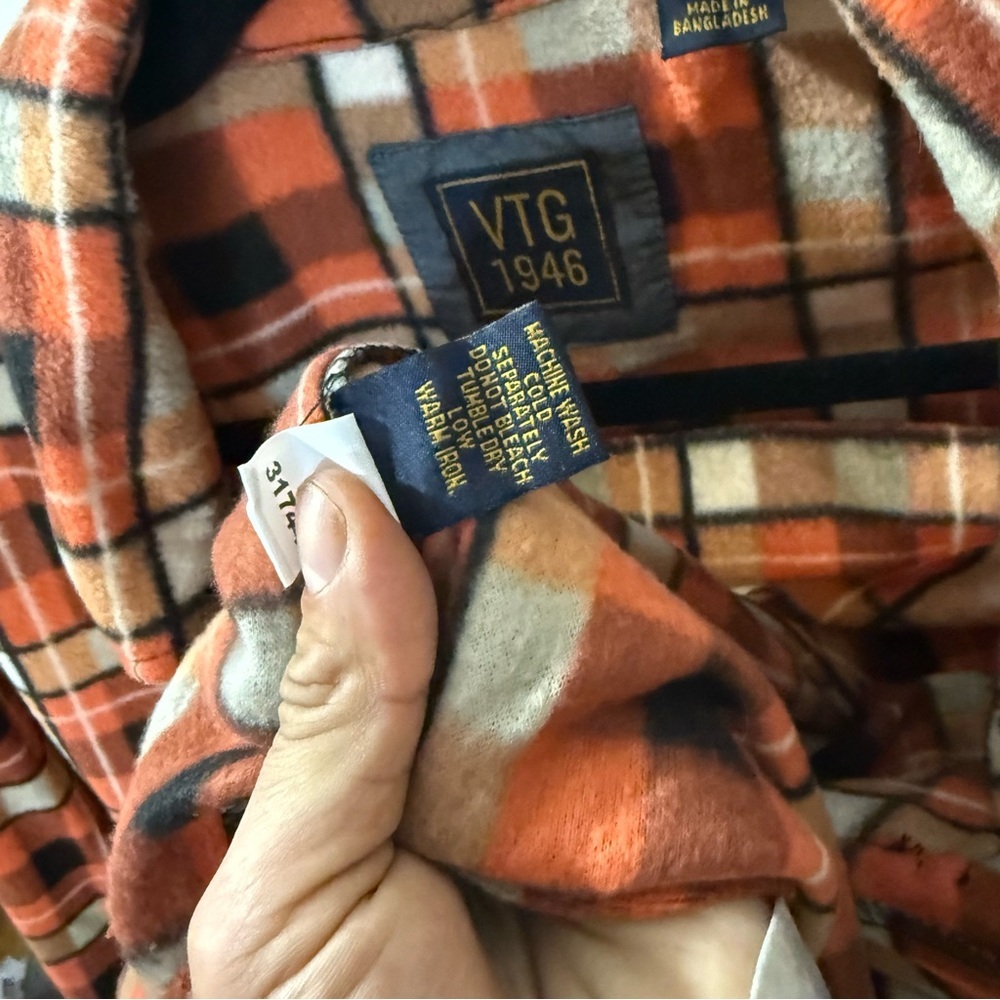 Men's Casual Plaid Button Down Shirt - Orange and Black - Picture 6 of 8